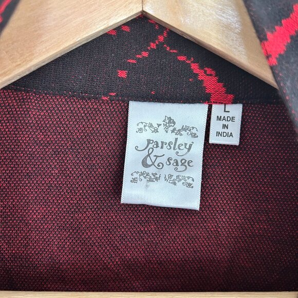 Parsley & Sage Tunic L Red Black Button Up Long Sweater Stand Up Collar - Picture 9 of 10